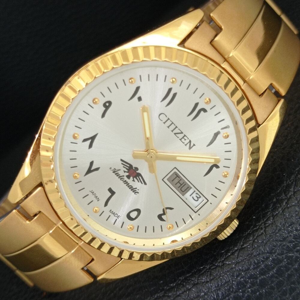 Vintage 1970 Citizen Automatic Mens Gold Watch W/daydate & Gold Accents